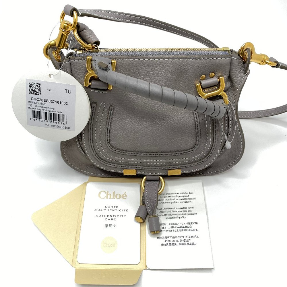 Chloé Small Double Mini Crossbody Bag in Dusty Gray with Gold Hardware
